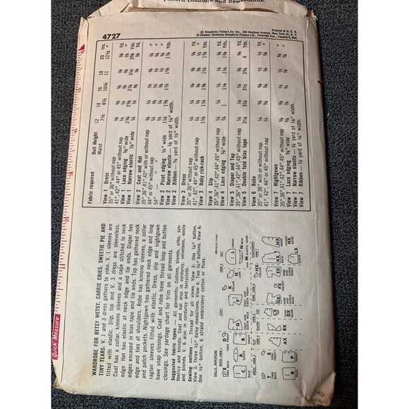 Simplicity 4727 Vintage 1964 12" Doll Wardrobe Sewing Pattern 1960s - Picture 2 of 2